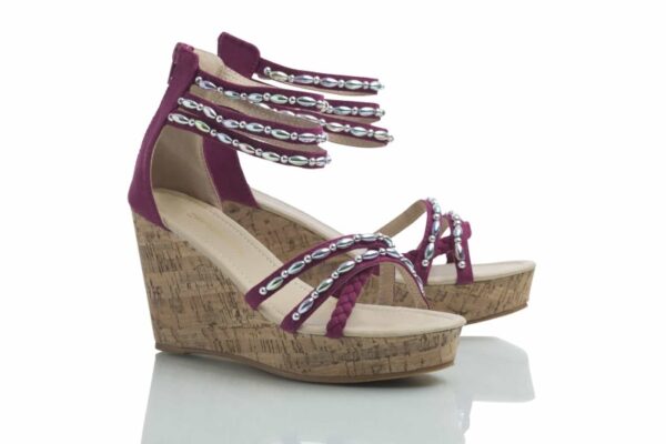 High wedge from Caribby shoes, Tess purple with metallic pearls.
